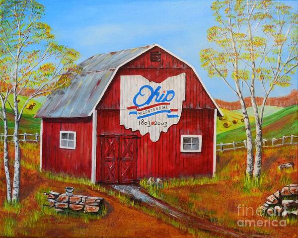 Ohio Barns Poster featuring the painting Ohio Bicentennial Barns 2 by Melvin Turner
