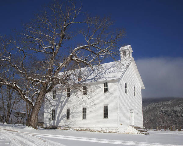 Boxley Baptist Church Poster featuring the photograph Old Boxley Community Building and Church in Winter by Michael Dougherty