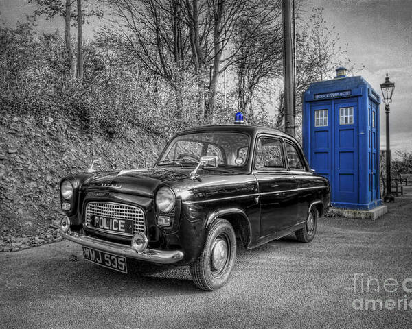 Art Poster featuring the photograph Old British Police Car And Tardis by Yhun Suarez
