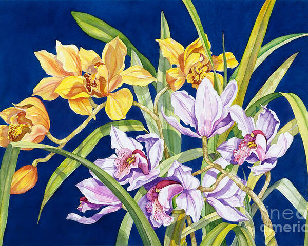 Orchids Poster featuring the painting Orchids In Blue by Lucy Arnold