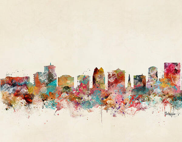 Orlando City Skyline Poster featuring the painting Orlando Florida Skyline by Bri Buckley