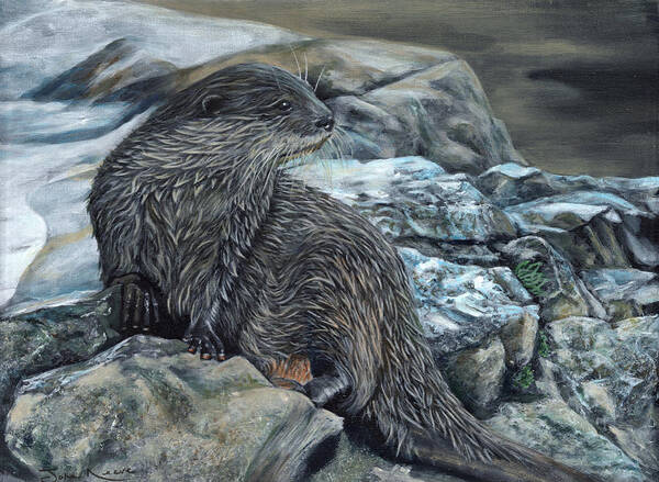 Otter Poster featuring the painting Otter on Rocks by John Neeve