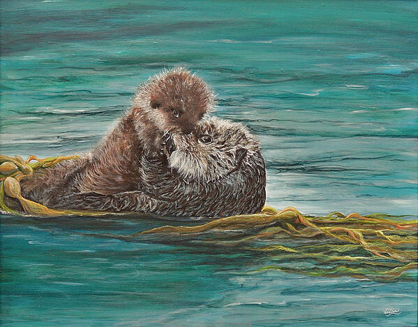 Ocean Poster featuring the painting Otter Pup by Vivian Casey Fine Art