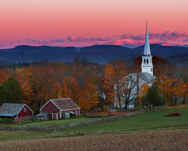 Vermont Poster featuring the photograph Peacham Village Fall Evening by Tim Kirchoff