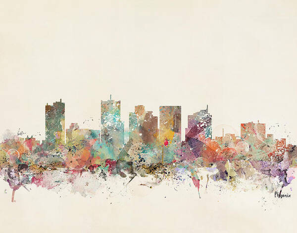 Phoenix City Skyline Poster featuring the painting Phoenix City by Bri Buckley