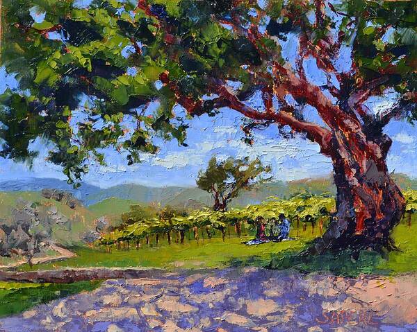 Vineyard Poster featuring the painting Picnic in the Vineyard by Lynee Sapere