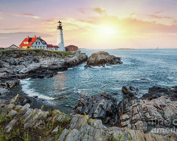 Portland Poster featuring the photograph Portland Head Light at dusk by Jane Rix