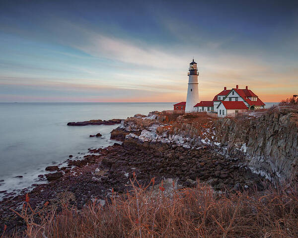 Portland Maine Lighthouse Cape Ocean Atlantic Casco Bay Poster featuring the photograph Portland Headlight by David Hufstader