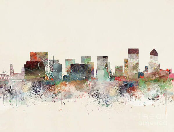 Portland Poster featuring the painting Portland Oregon Skyline by Bri Buckley