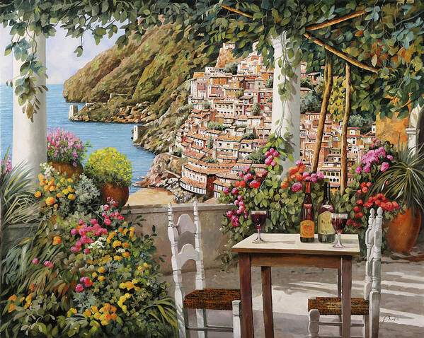 Positano Poster featuring the painting aperitivo sulla terrazza di Positano by Guido Borelli