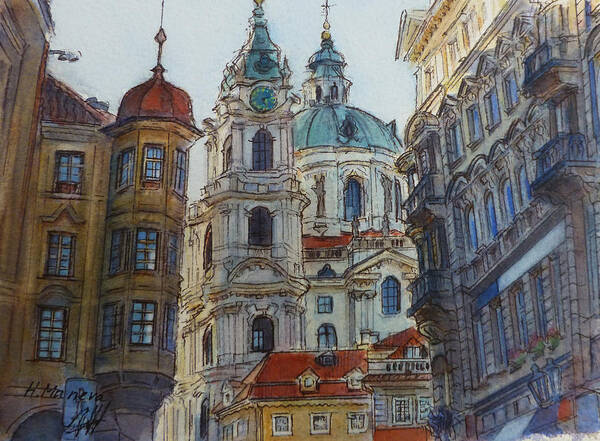 Prague Poster featuring the painting Prague II by Henrieta Maneva