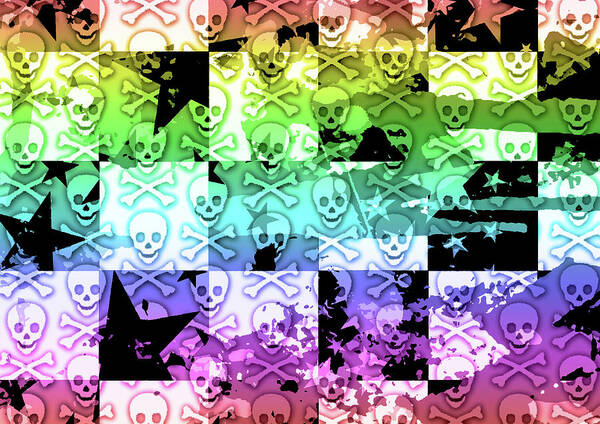 Rainbow Poster featuring the digital art Rainbow Checker Skull Splatter by Roseanne Jones