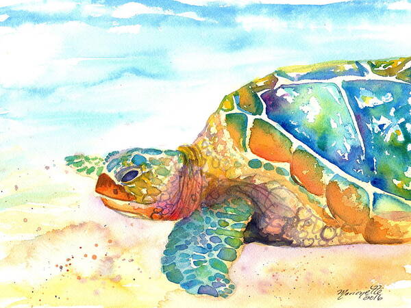 Turtle Poster featuring the painting Rainbow Sea Turtle by Marionette Taboniar