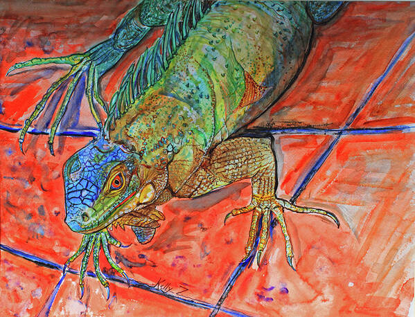Iguana Poster featuring the painting Red Eye Iguana by Kelly Smith