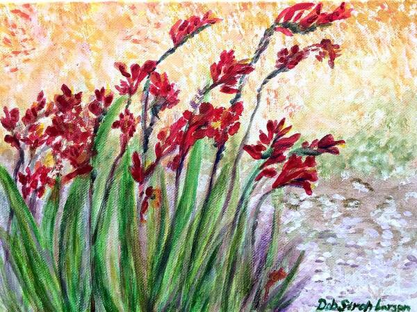 Red Flowers Poster featuring the painting Red Flowers by Deb Stroh-Larson