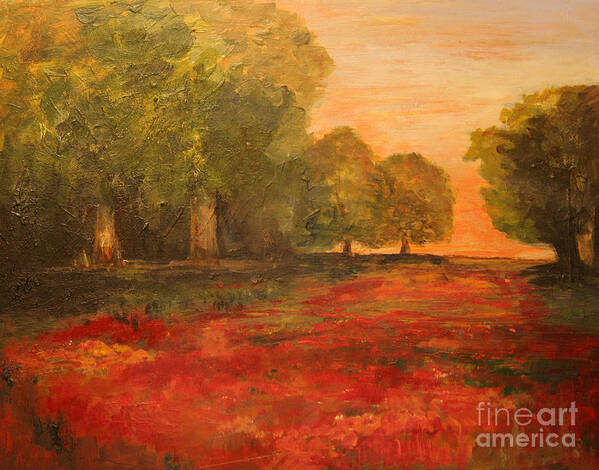 Landscape Poster featuring the painting Red Glow in the Meadow by Julie Lueders 