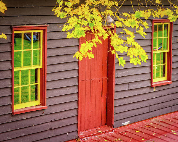 Landscape Poster featuring the photograph Red Mill Door in Fall by Joe Shrader