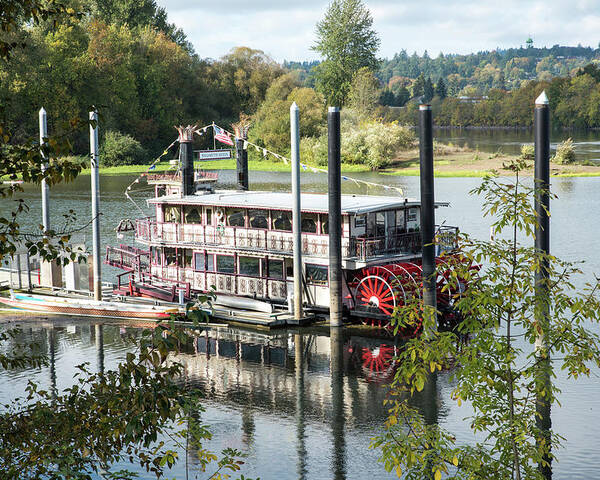 Paddle Wheeler; Boats; Leisure; Summer; Peaceful; Willamette River; Salem; Oregon; Willamette Queen; Riverfront City Park; Carousel; Paddle Wheel Poster featuring the photograph Red Paddle Wheel by Tom Cochran