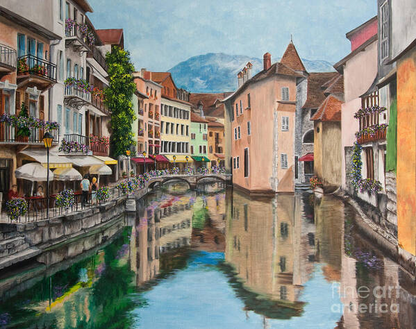 Annecy France Art Poster featuring the painting Reflections Of Annecy by Charlotte Blanchard
