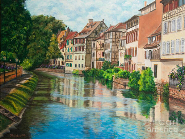 Strasbourg France Art Poster featuring the painting Reflections Of Strasbourg by Charlotte Blanchard