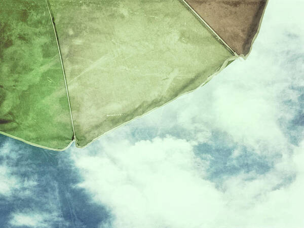 I Love Summer Poster featuring the photograph Retro feel beach umbrella blue sky by Marianne Campolongo