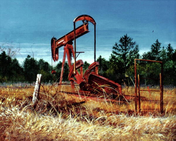 Rusty Poster featuring the painting Rusty Pump Jack by Randy Welborn