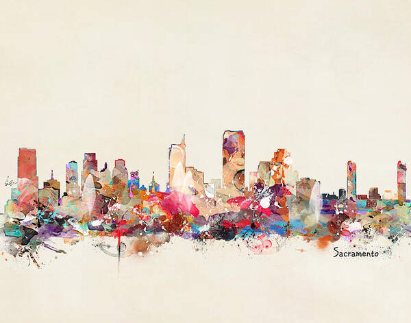 Sacramento California Poster featuring the painting Sacramento California Skyline by Bri Buckley