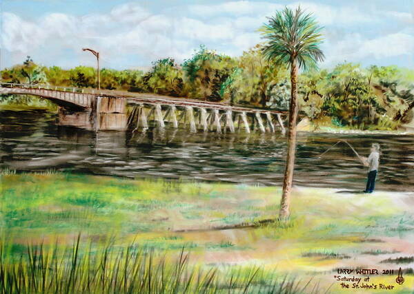 St. John's River Poster featuring the pastel Saturday At The St. John's River by Larry Whitler
