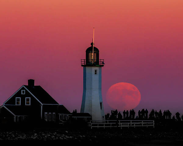 Lighthouse Poster featuring the photograph Scituate Supermoon by Rob Davies