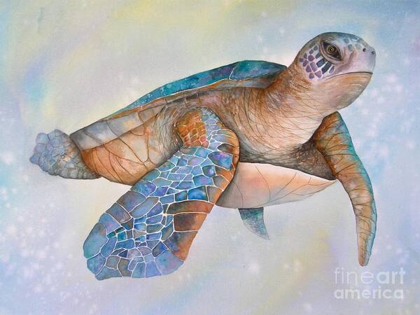 Sea Turtle Poster featuring the painting Sea Turtle- Twilight Swim by Midge Pippel