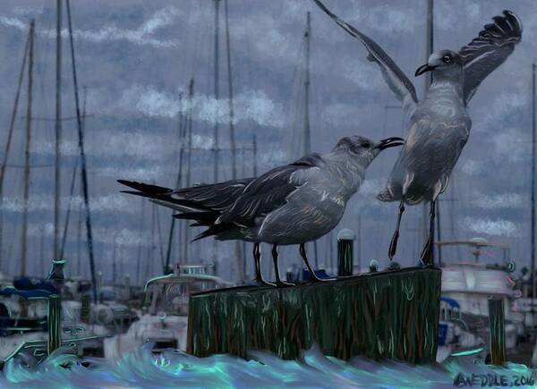 Seagulls Poster featuring the painting Seagulls by Angela Weddle