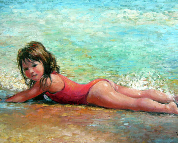 Child In Surf Poster featuring the painting Shallow Surf by Marie Witte