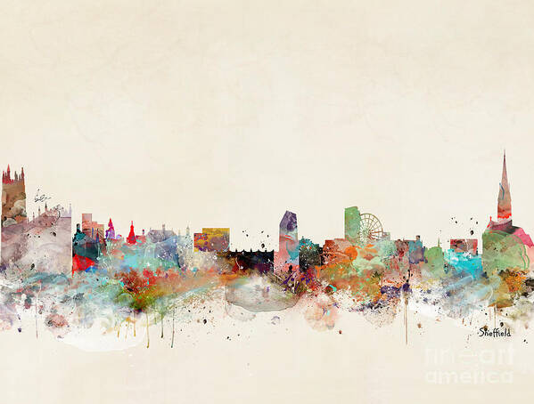 Sheffield Poster featuring the painting Sheffield City Skyline by Bri Buckley