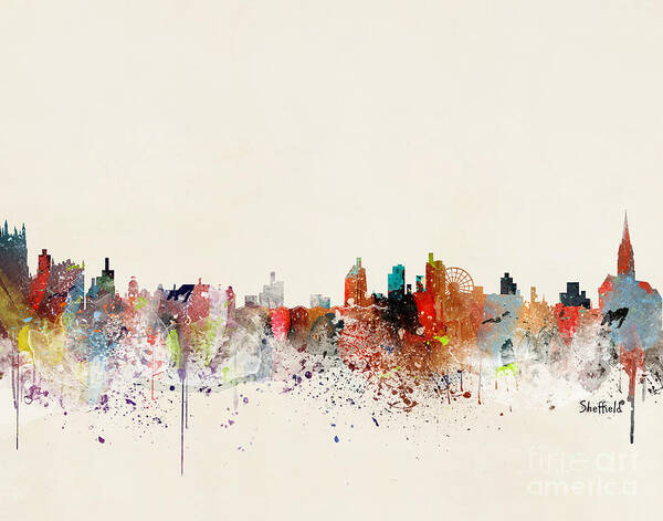 Sheffield Cityscape Poster featuring the painting Sheffield Skyline by Bri Buckley