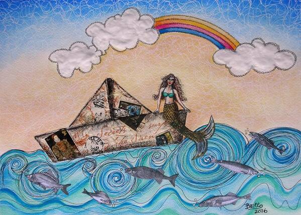 Mixed Media Poster featuring the mixed media Siren on a paper boat by Graciela Bello