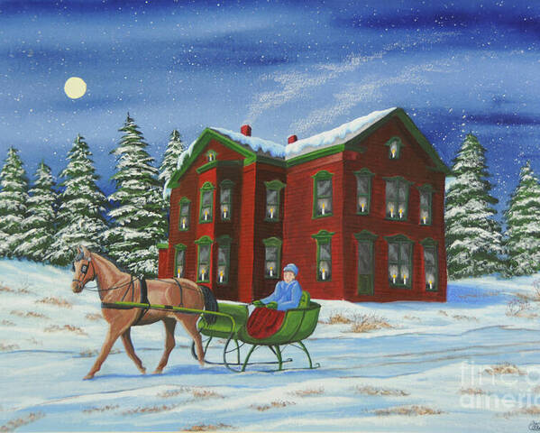 Sleigh Ride Poster featuring the painting Sleigh Ride With A Full Moon by Charlotte Blanchard