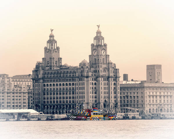 Pier Poster featuring the photograph Snowdrop Dazzles in front of the Liverbirds by Spikey Mouse Photography