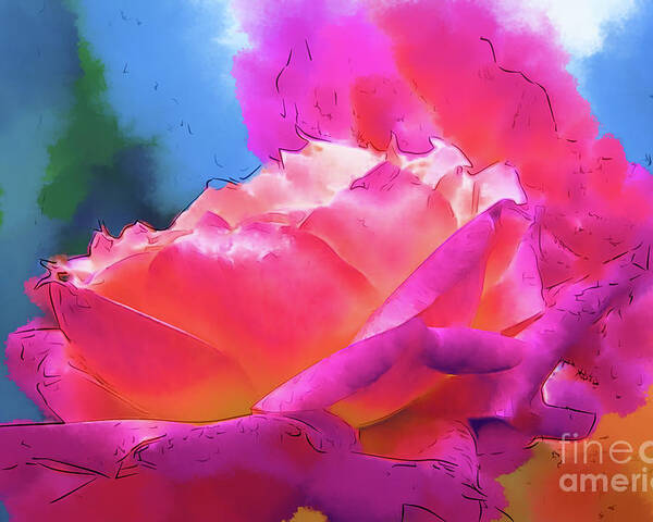 Rose Poster featuring the digital art Soft Rose Bloom In Red and Purple by Kirt Tisdale