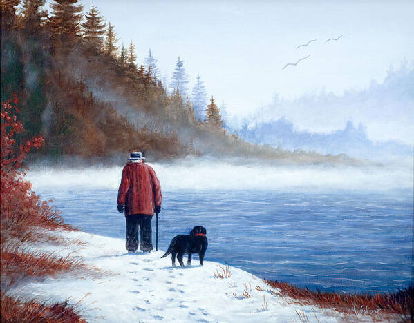Landscape With Man And Dog Poster featuring the painting Sojourn by Michael Scherer
