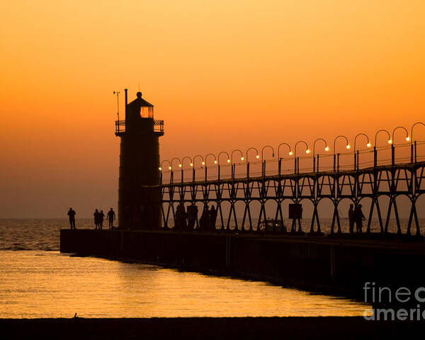 South Haven Lighthouse Poster featuring the photograph South Haven Light At Sunset by Rich S