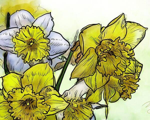 Beautiful Poster featuring the digital art Spring Daffodils by Debra Baldwin