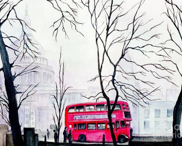 St Pauls Poster featuring the painting St Pauls Cathedral In The Mist by Morgan Fitzsimons