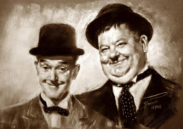 Stan Laurel Poster featuring the drawing Stan Laurel Oliver Hardy by Ylli Haruni
