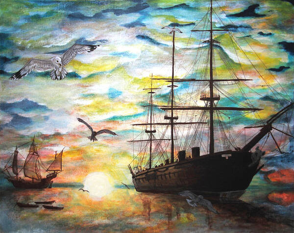 Ships Poster featuring the painting Starboard Flight by Vallee Johnson