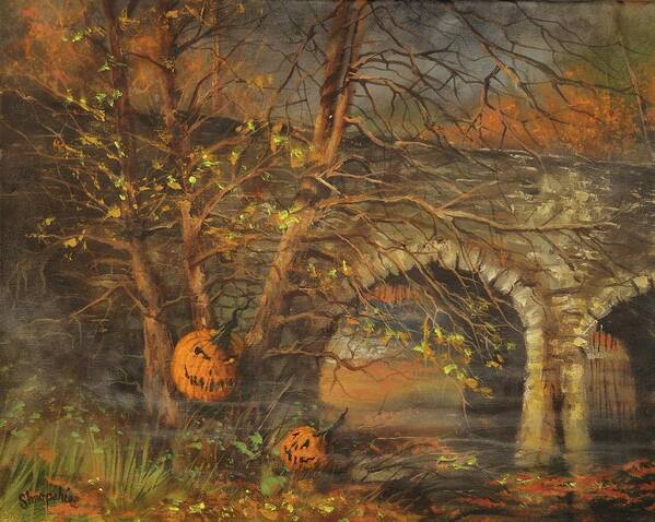 Halloween Poster featuring the painting Stone Bridge and Wicked Laughter by Tom Shropshire