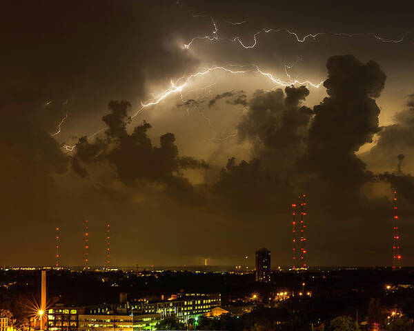 Lightening Poster featuring the photograph Storm over Milwaukee #1 by John Roach
