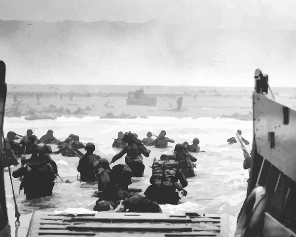 D Day Poster featuring the painting Storming The Beach On D-Day by War Is Hell Store