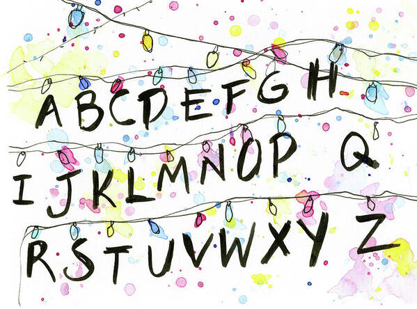 Lights Poster featuring the painting Stranger Things Alphabet Wall Christmas Lights by Olga Shvartsur