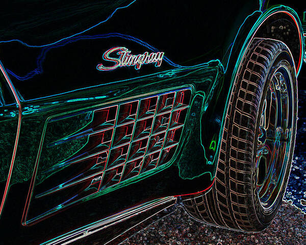Corvette Poster featuring the digital art Stringray Neon by Darrell Foster