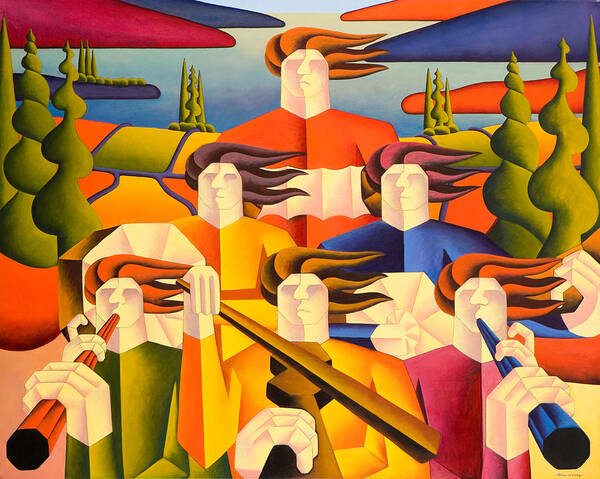 Musicians Poster featuring the painting Structured musicians in landscape by Alan Kenny